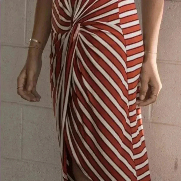 🆕Rust & White Stripe Knot-Front Pencil Skirt L🆕 - Picture 6 of 11